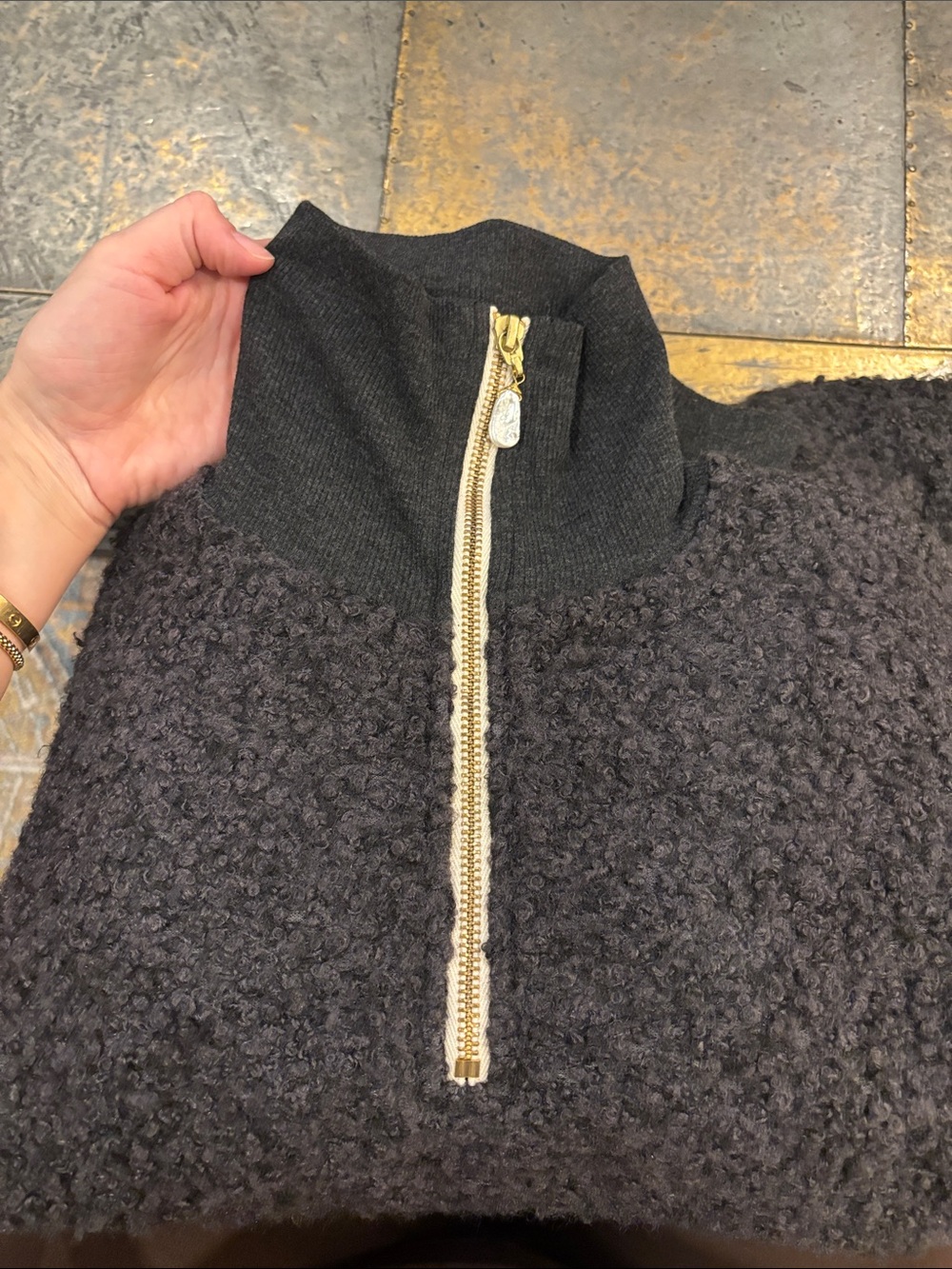 Donni Grey Sherpa Half-Zip Sweater with pearl zip - Picture 4 of 6